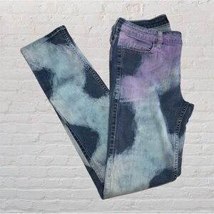 ALLEN B Signature Blue & Purple Custom Bleached Tie Die Skinny Jeans Size 8